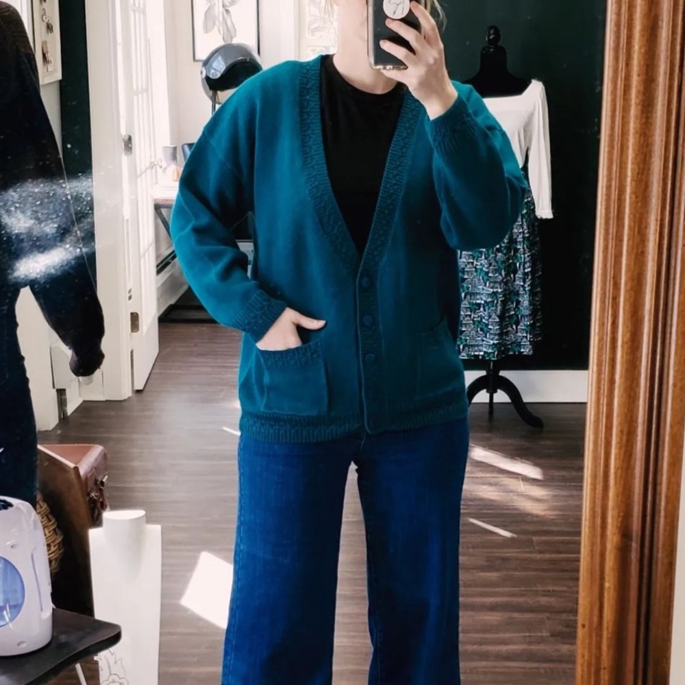 Vintage Teal Grandpa Cardigan  size M